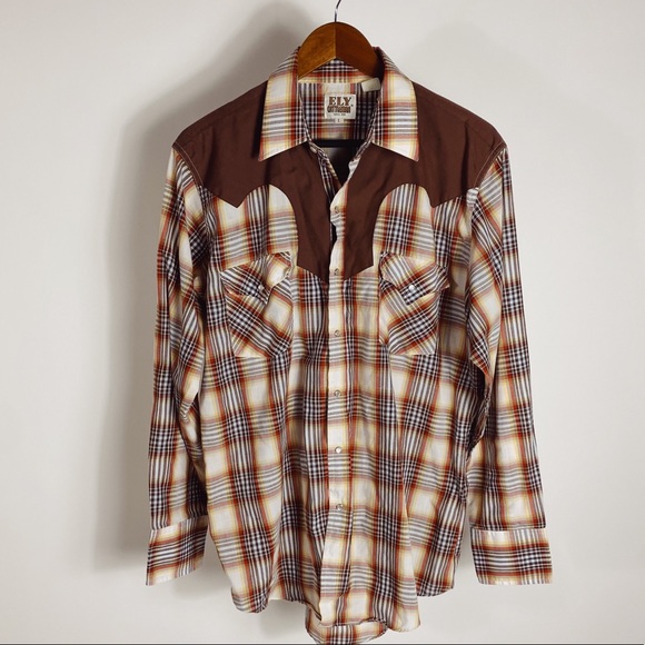 Vintage Other - VINTAGE 70s ELY CATTLEMAN Western Pearl Snap Plaid Cowboy Shirt Mens Large